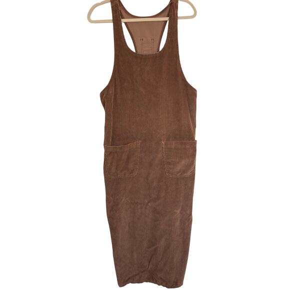 Vintage 90s Womens M Brown Corduroy Jumper Maxi Dress Teacher Prairie Academia - Picture 1 of 13